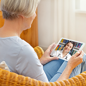Gateway patient talking to a doctor via TeleHealth.
